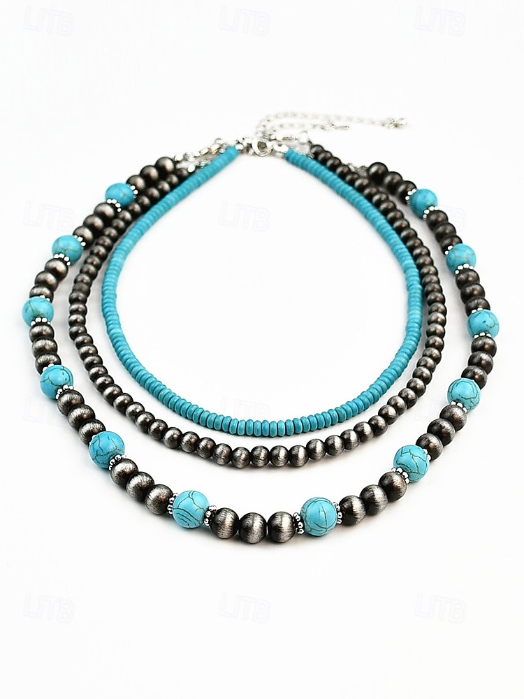 Collar de mujer con cuentas turquesas en capas: joyería de estilo bohemio del suroeste para atuendos informales, fiestas en la playa y festivales de verano. 2026 - $14.99 –P5