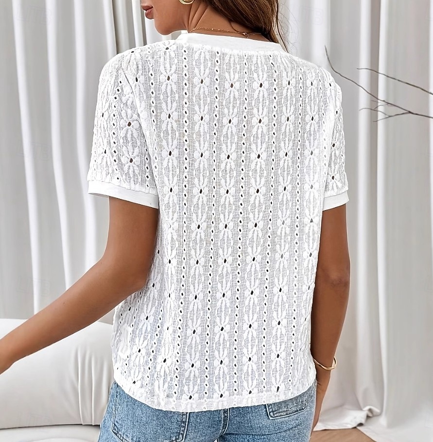 Women's Lace Tops Lace Elegant Bohemia Tropical Short Sleeve Crew Neck Regular Tops Casual Daily Going out White Summer Spring 2026 - $22.99 –P4
