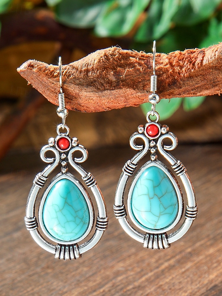Türkisfarbene Boho-Ohrringe für Damen – Vintage-Ohrhänger aus einer Legierung in Tropfenform mit ethnischen Gravuren, perfekt für den Sommerurlaub am Strand und den Alltag. &Schmuckgeschenk im 2026 - $7.99 –P5