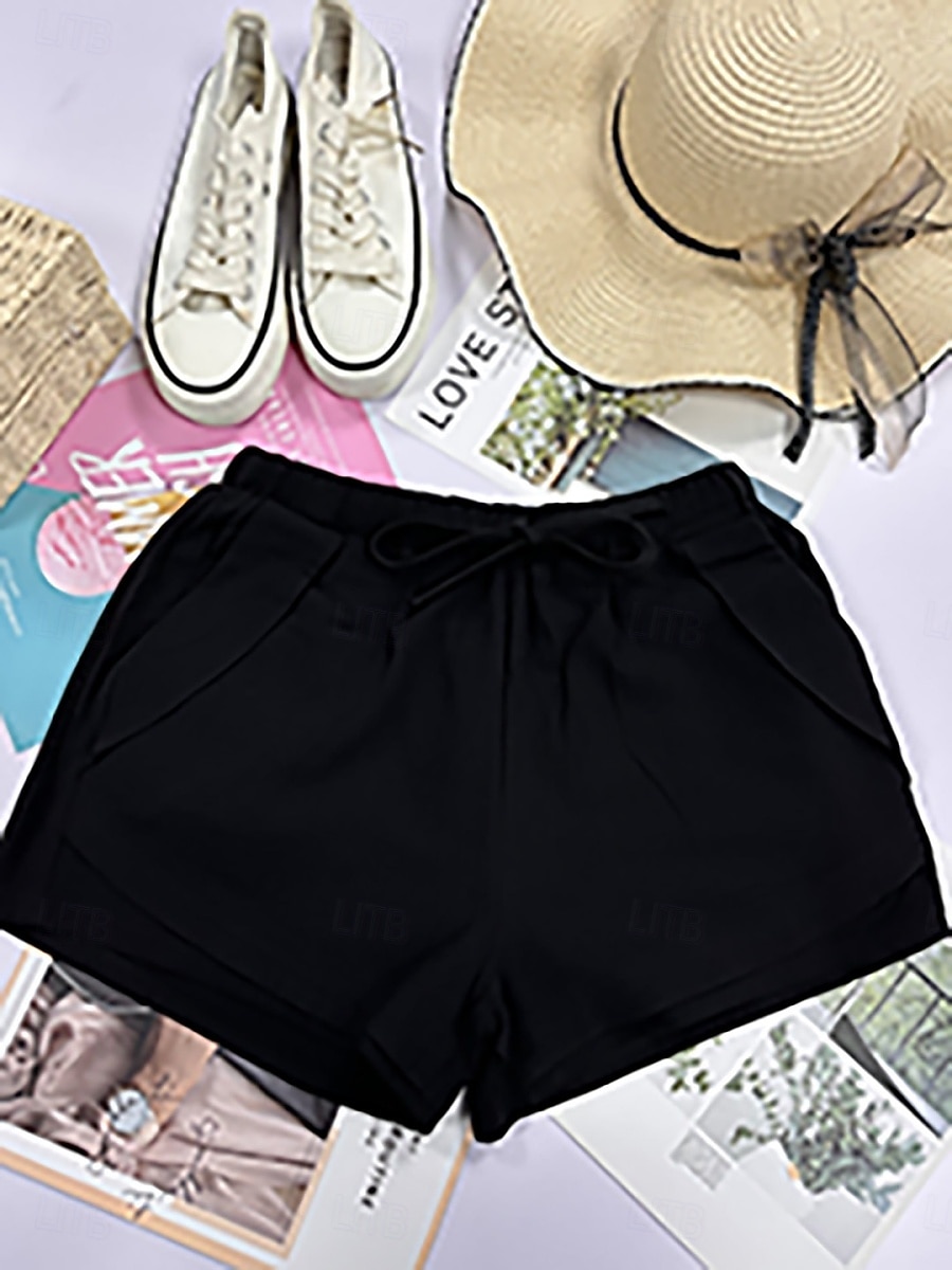 Women's Cotton Shorts Fashion Streetwear Casual Short High Waist Plain Pocket Elastic Waistband Comfy Comfort Soft Stretchy Outdoor Vacation Street Dark-Gray Apricot Khaki Black Summer Spring Loose 2026 - $18.99 –P7