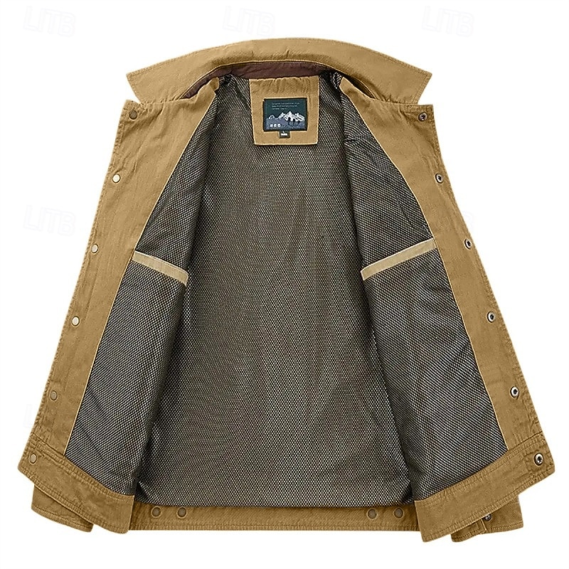Men's Lightweight Jacket Cargo Jacket Casual Jacket Daily Vacation Wearable Pocket Spring Fall Plain Fashion Classic Lapel Regular Navy Blue Khaki Army Green Jacket 2026 - $46.99 –P2