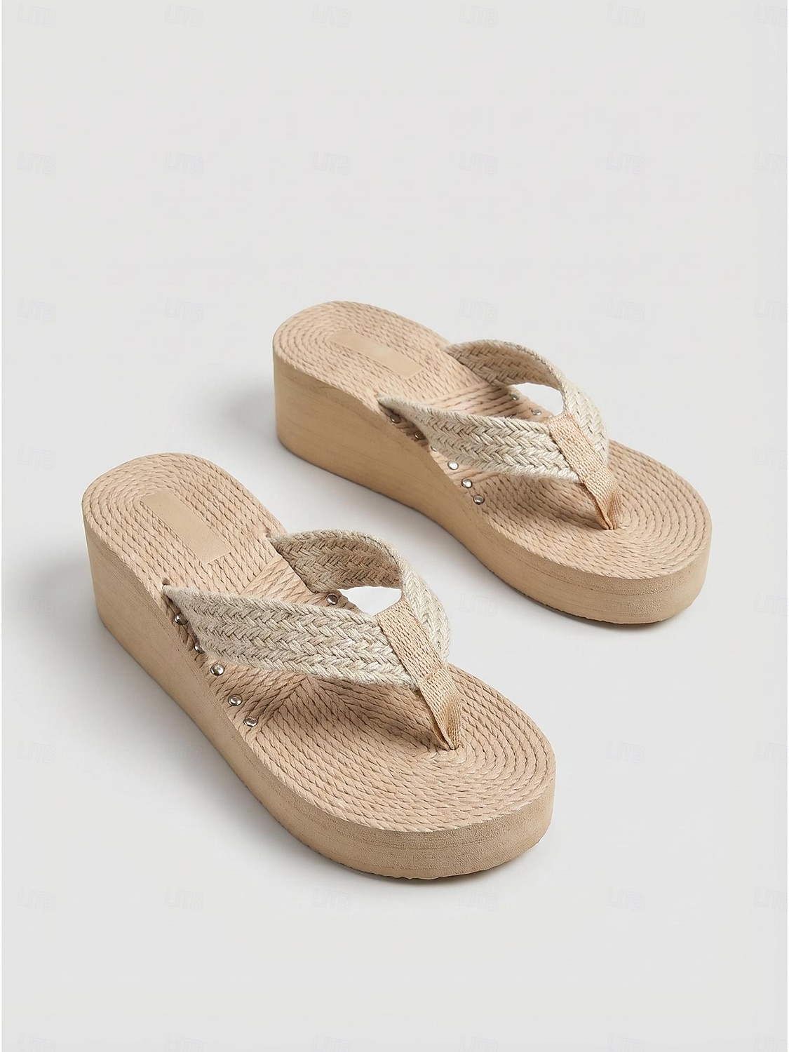 Damen-Flip-Flops aus Stroh mit Plateausohle – sommerliche Keilsandalen im Boho-Stil mit geflochtenen Riemen, ideal für Strandurlaub und Resort-Aktivitäten. &gemütliches Spazierengehen im Freien 2026 - $18.99 –P3
