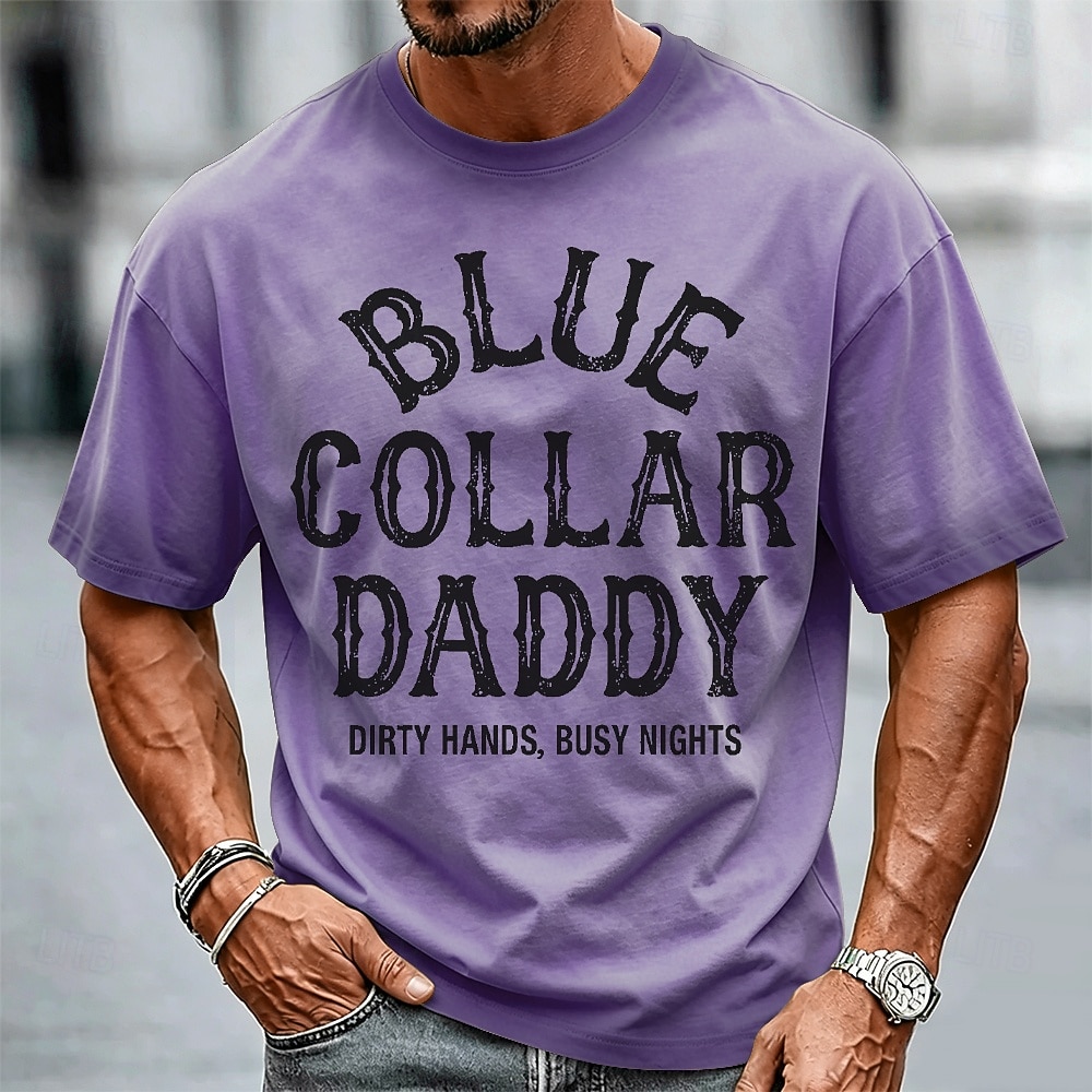 Men's Blue Collar Daddy Dirty Hands Busy Nights Cotton Acid Wash Shirt Heavyweight T-shirt Short Sleeve T shirt DTG Crew Neck Shirt Fashion Daily Street Holiday Clothing 2026 - $27.99 –P1