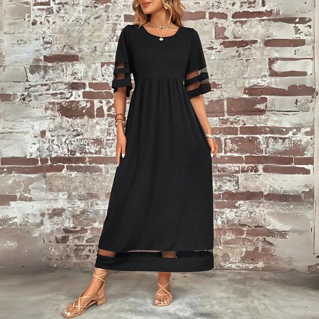 Women's Maxi Dress Sundress Casual Dress Vacation Casual Boho Beach Party Date Regular Fit Plain Half Sleeve Crew Neck Black Red Green Summer Spring 2026 - $37.99 –P7