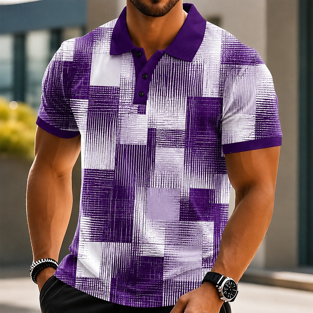 Per uomo Blocco di colori Geometrico Polo Manica Corta Magliette polo Camicie con Colletto Casual Athleisure Stampa 3D Bottoni Primavera & Estate Blu Nero Rosso del 2026 a $22.99 –P4