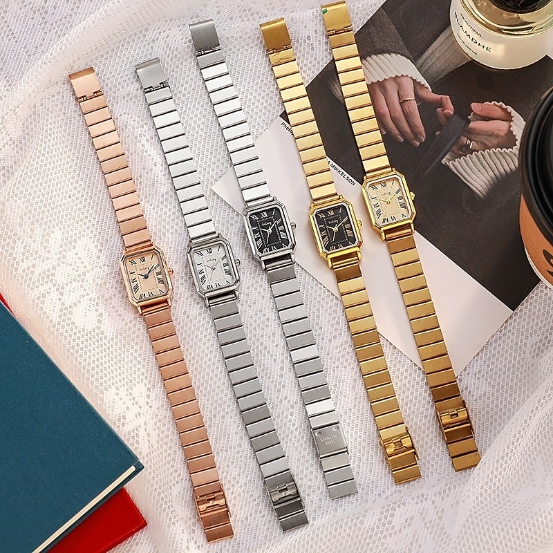 Women's Rectangular Watch, Vintage Silver Stainless Steel Expansion Band Watch with Black Roman Numeral Dial, Elegant Ladies Stretch Bracelet Wristwatch, Retro Fashion Jewelry Gift 2026 - $13.99 –P7