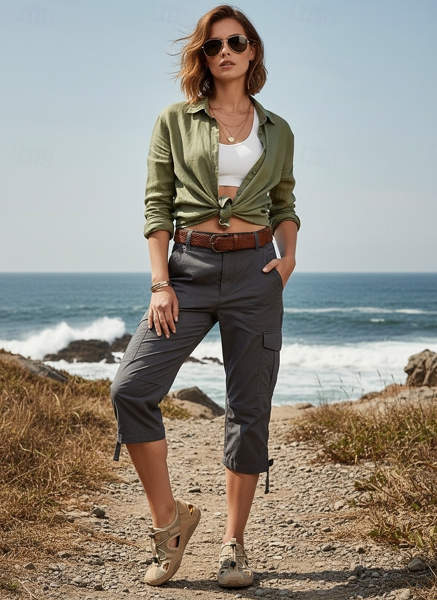 Zapatos de senderismo al aire libre de color caqui para mujer, sandalias de trekking ligeras y transpirables con malla de secado rápido para caminar por senderos y trekking fluvial. &aventuras de 2026 - $46.99 –P1
