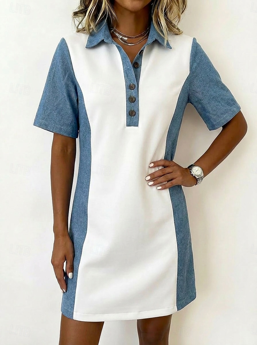 casual knee length denim dress LMSXCT Women's Short Sleeve Buttoned Denim Dress Lapel Knee-Length Denim  Dresses Distressed Jean Dress Slim Fit Tunic Dress Dark Blue at Amazon  Women's Clothing store