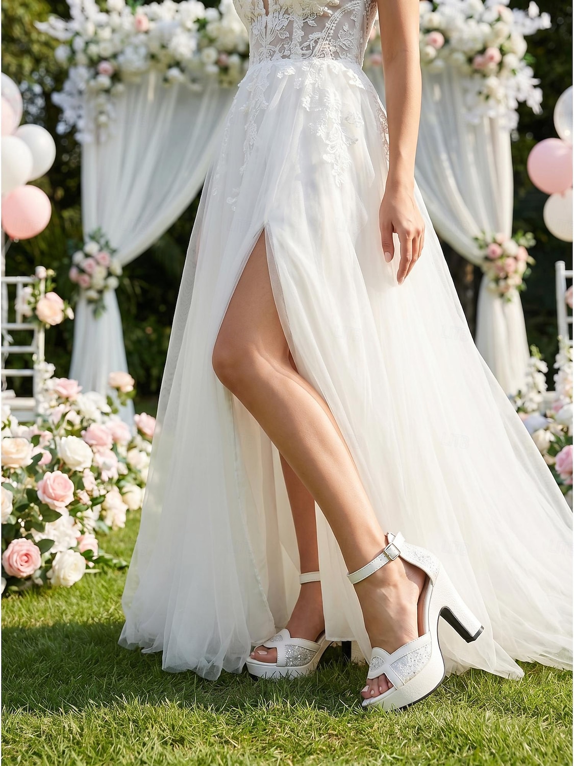 Women's White Platform Sandals - Chunky Heel Bridal Shoes for Garden Weddings 2026 - $42.99 –P1