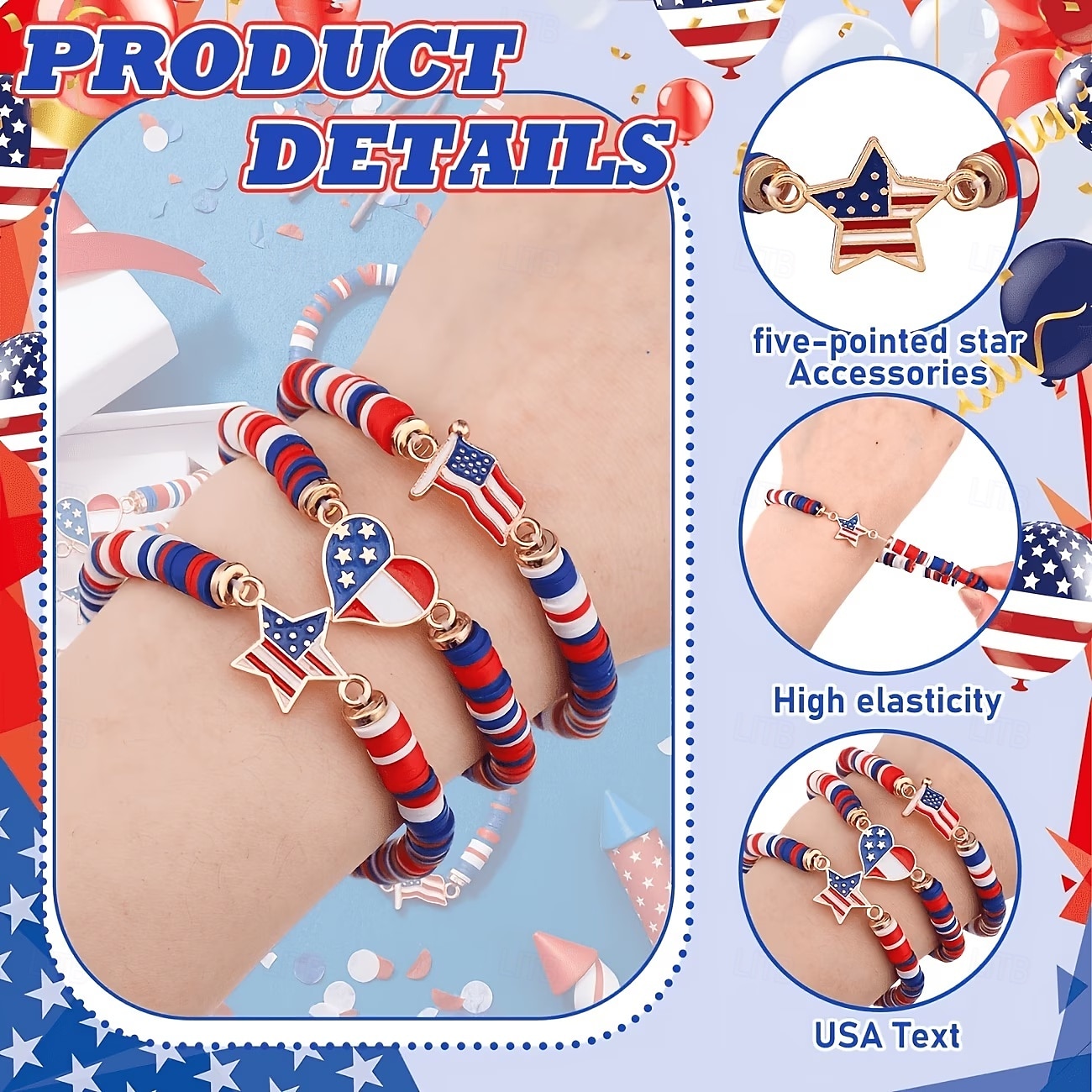 Conjunto de 15/30 pulseiras elásticas patrióticas vermelhas, brancas e azuis para mulheres, pulseiras retrô boho de argila polimérica com miçangas para a celebração do 250º aniversário, joias para o de 2026 por $22.99 –P8
