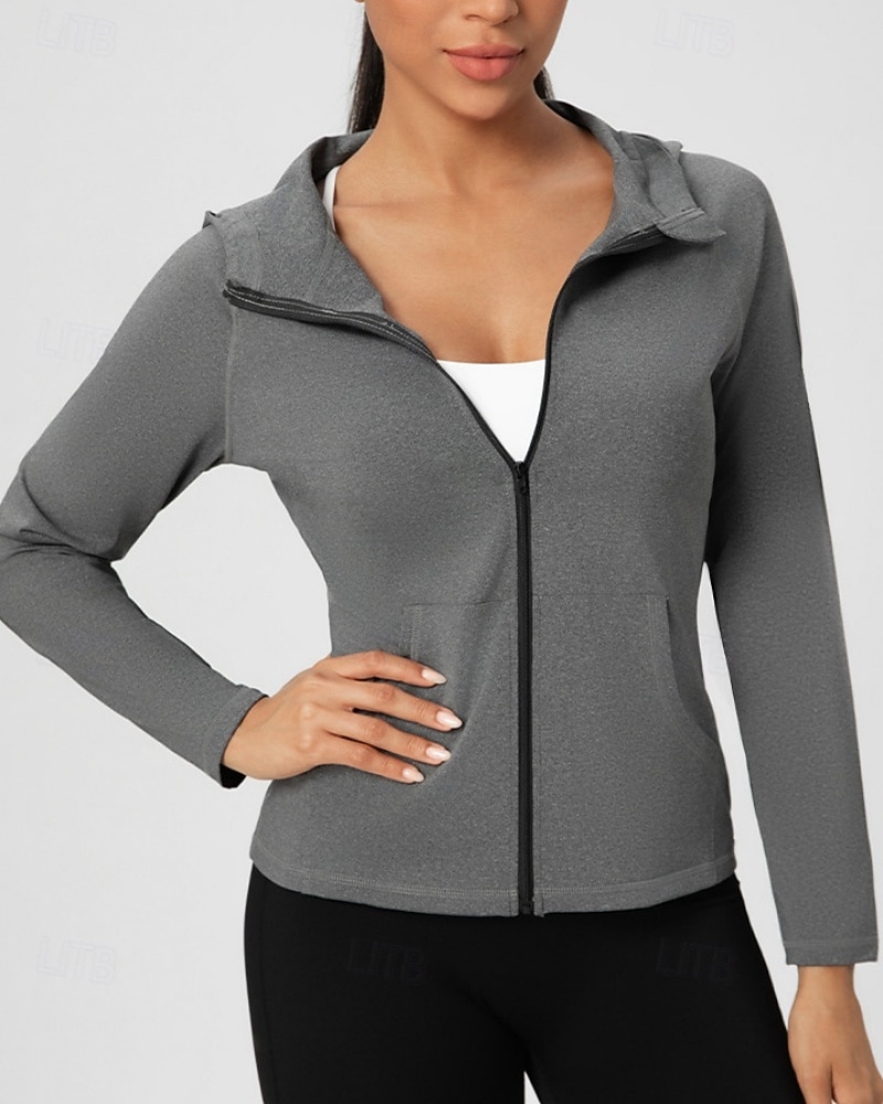 Women's Solid Colored Workout Shirt Tennis Sports Jacket Long Sleeve Zipper Pocket Quick Dry Lightweight Moisture Wicking Breathable Tennis Golf Pickleball Hooded Jacket Black Pink Navy Blue Tennis 2026 - $24.99 –P8