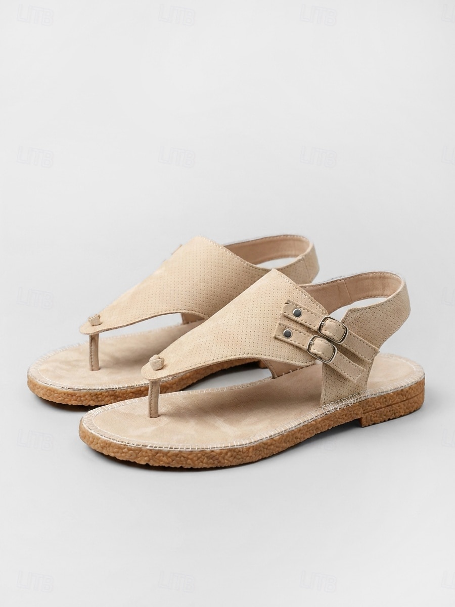 Beige sandaler til dame – lette, flate sommersandaler med elastisk bånd for strand, fritidsklær og reiser 2026 - $24.99 –P1