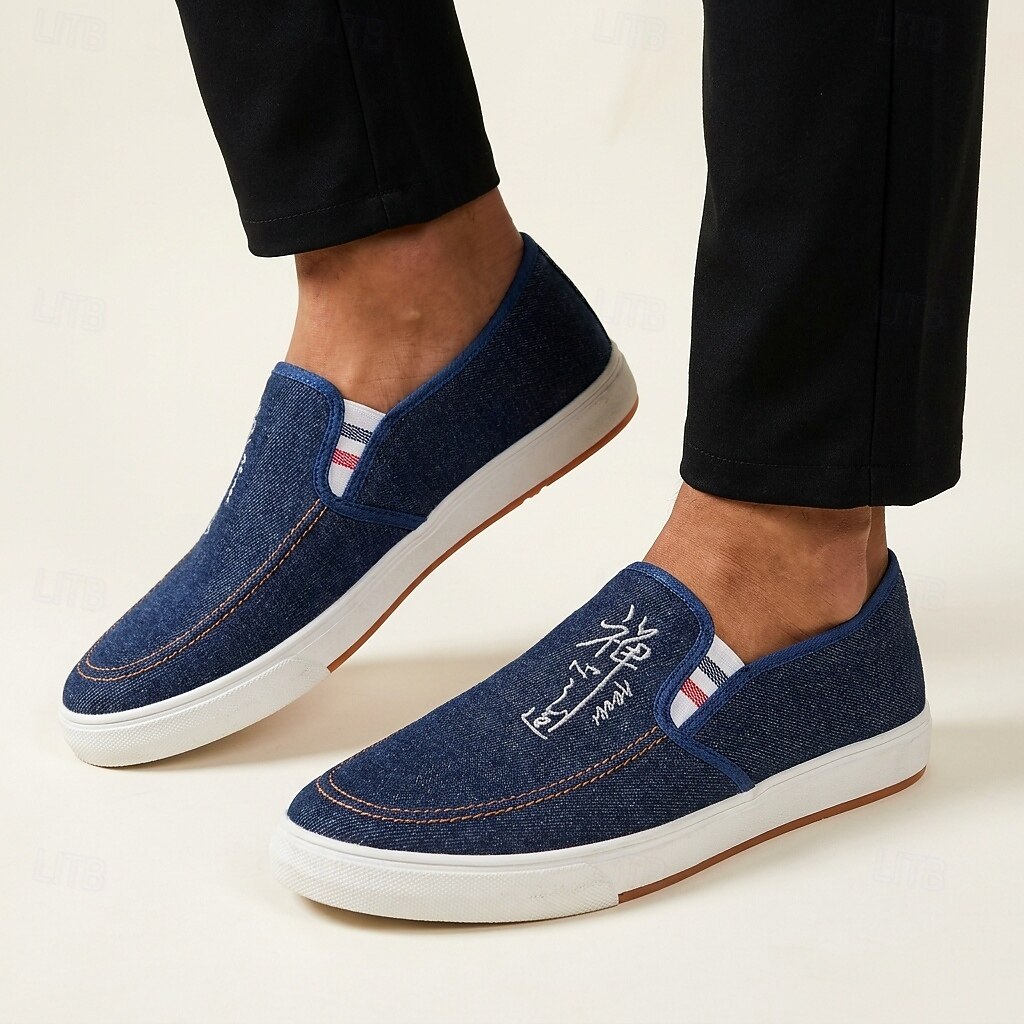Men's Blue Slip-On Canvas Loafers – Lightweight Breathable Comfort Shoes, Minimalist Casual Walking Flats for Travel, College, Outdoor and Everyday Wear 2026 - $19.99 –P3