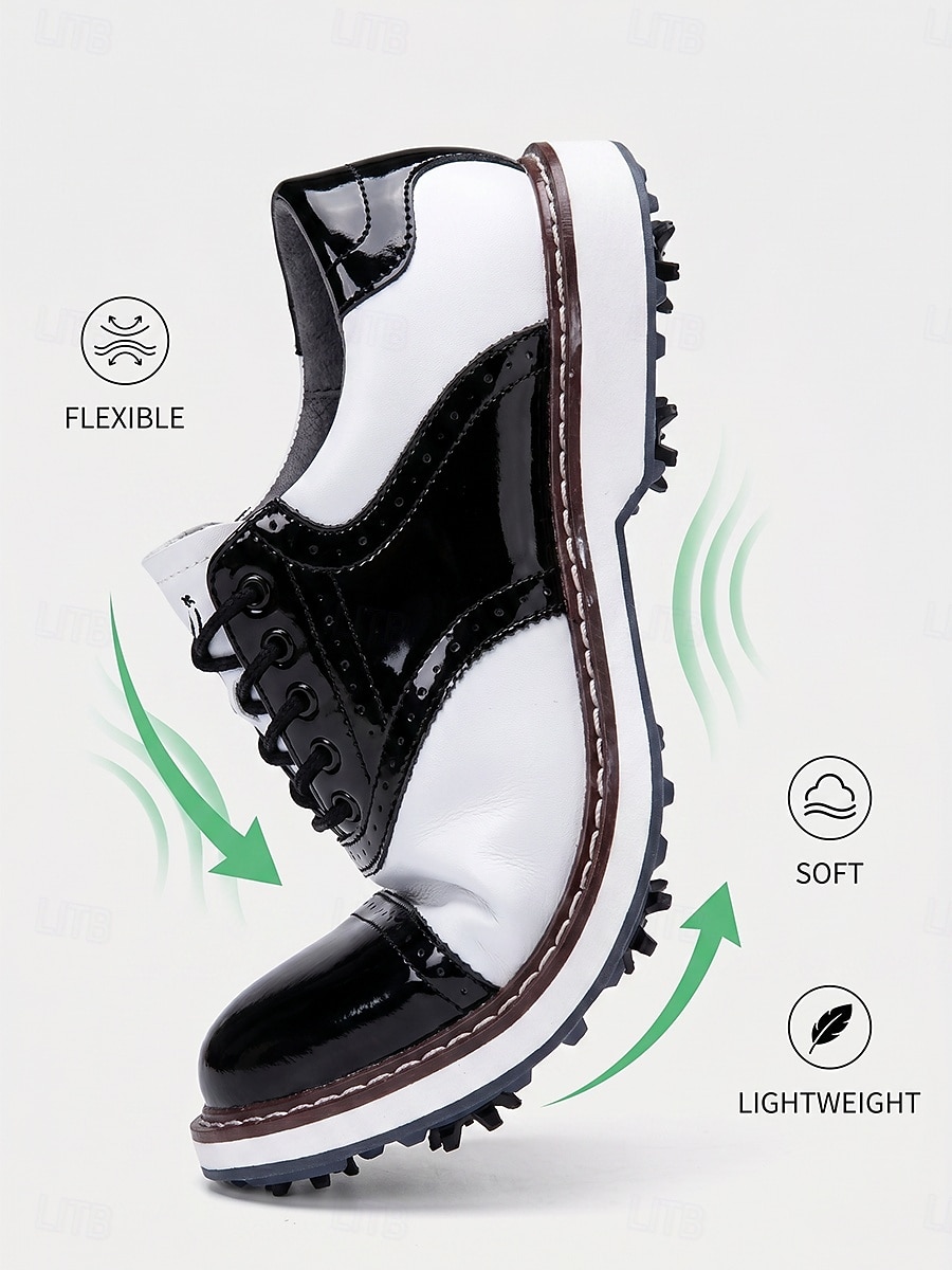 Men's Black White Golf Shoes, Lace-Up Dress Sport Shoes, Comfortable Non-Slip Shoes for Golf, Wedding, Outdoor Events 2026 - $69.99 –P5