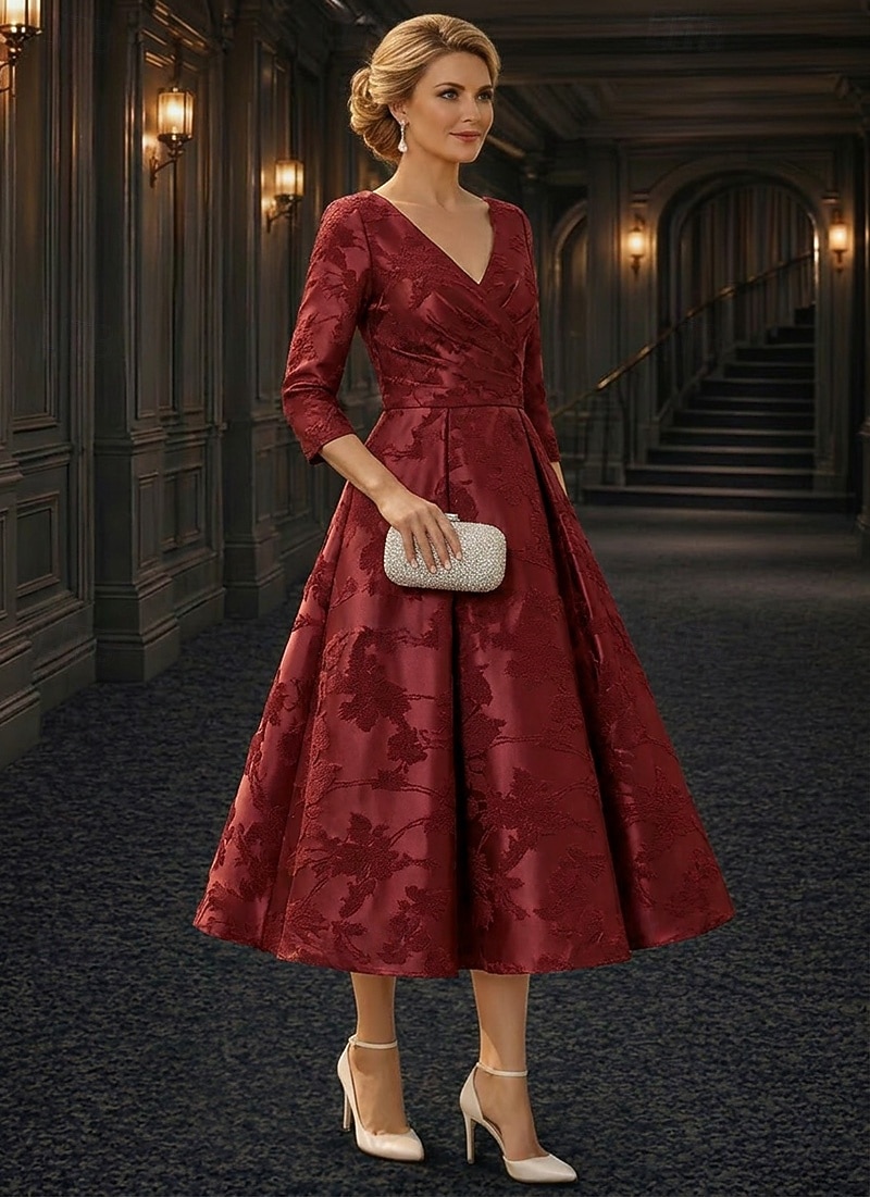 is a floor length dress semi formal A-Line Dress Floor Length Ankle Length Cocktail Dress Mother of the Bride  Dress 3/4