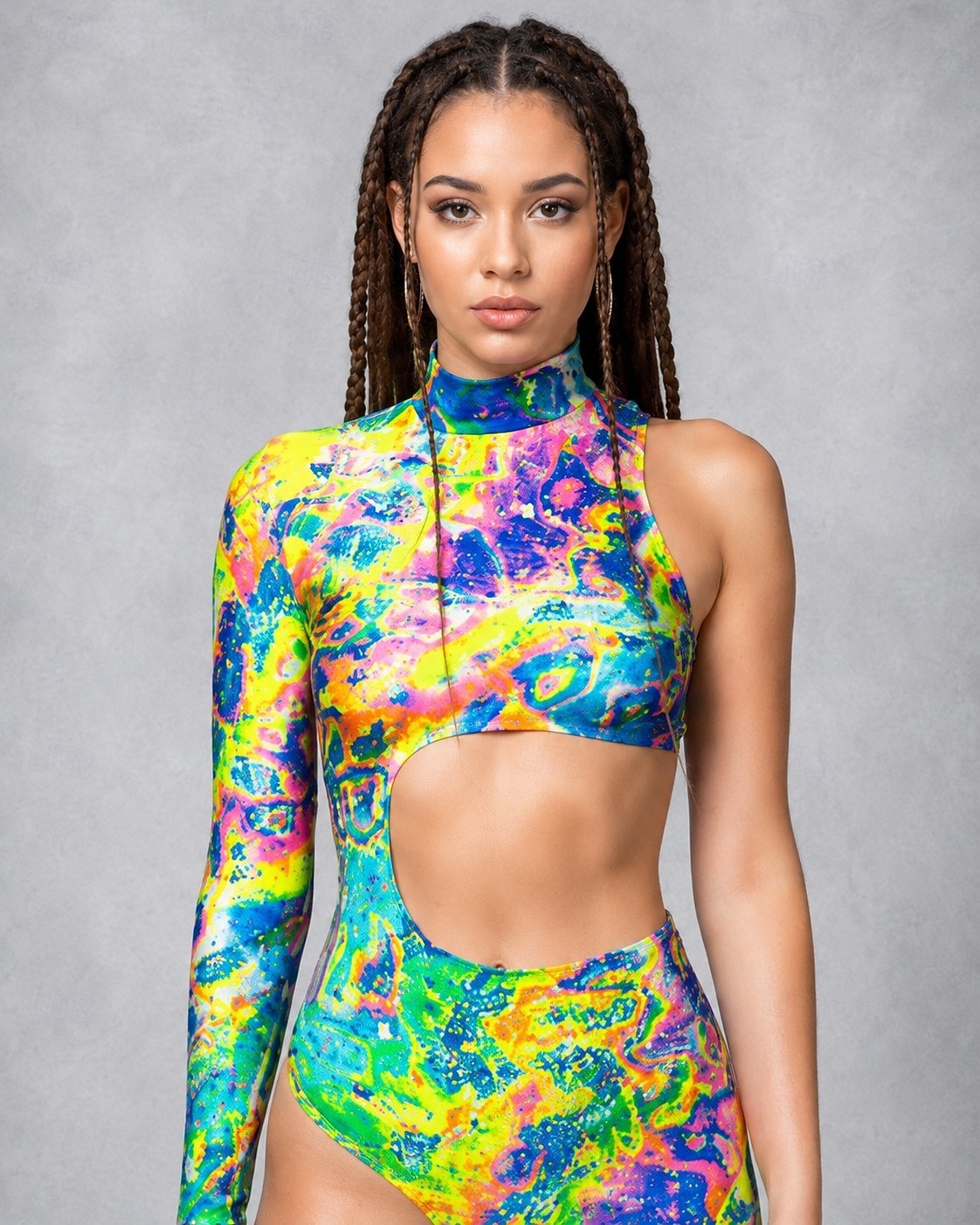 Bodysuit Onesie Costume Printing Cutout Women's Neon Asymmetric Rave Graphic Abstract Costume for Music Festival Party Nightclub Halloween Carnival Adults' 2026 - $31.99 –P3