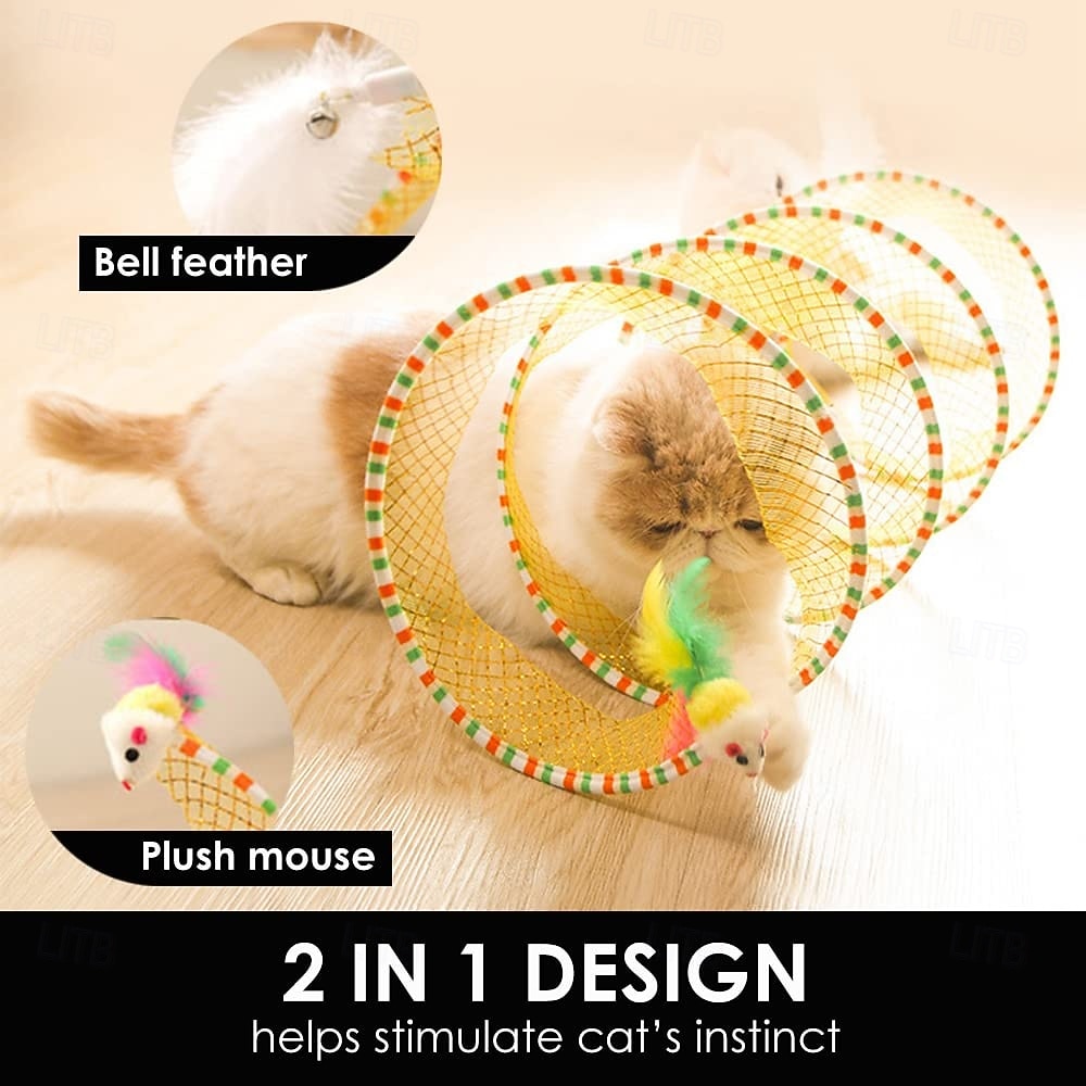 Tunnel a molla per gatti, tunnel a spirale pieghevole per il gioco autonomo con giocattoli a forma di topo e piume per gattini, conigli e cuccioli da interno. del 2026 a $19.99 –P4