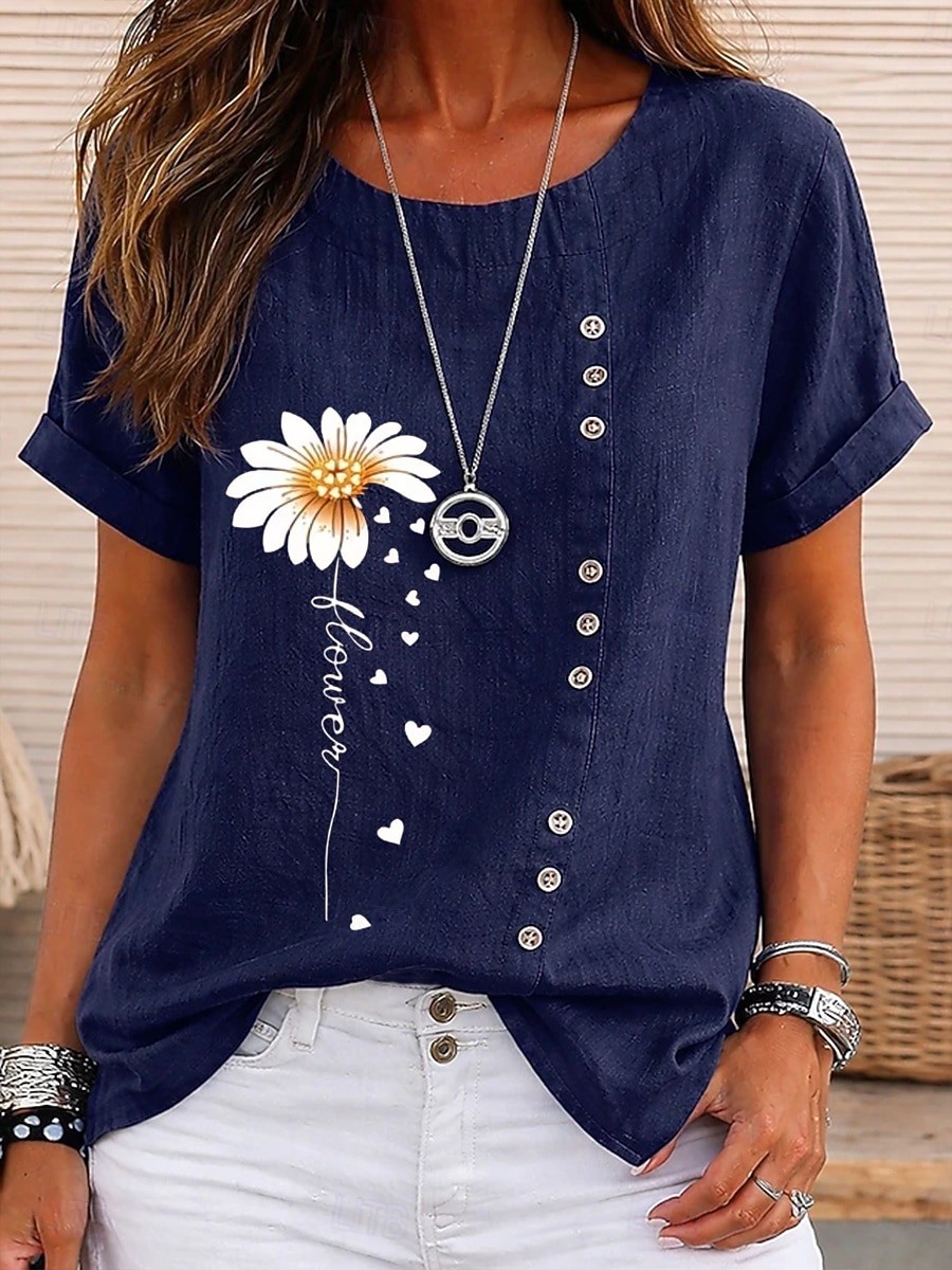 Mulheres Blusa Botões Imprimir Floral Gráfico Vintage Tropical à moda Manga Curta Tops curtos Casual Feriado Azul Azul Marinha Laranja Verde Verão Primavera de 2026 por $26.99 –P5