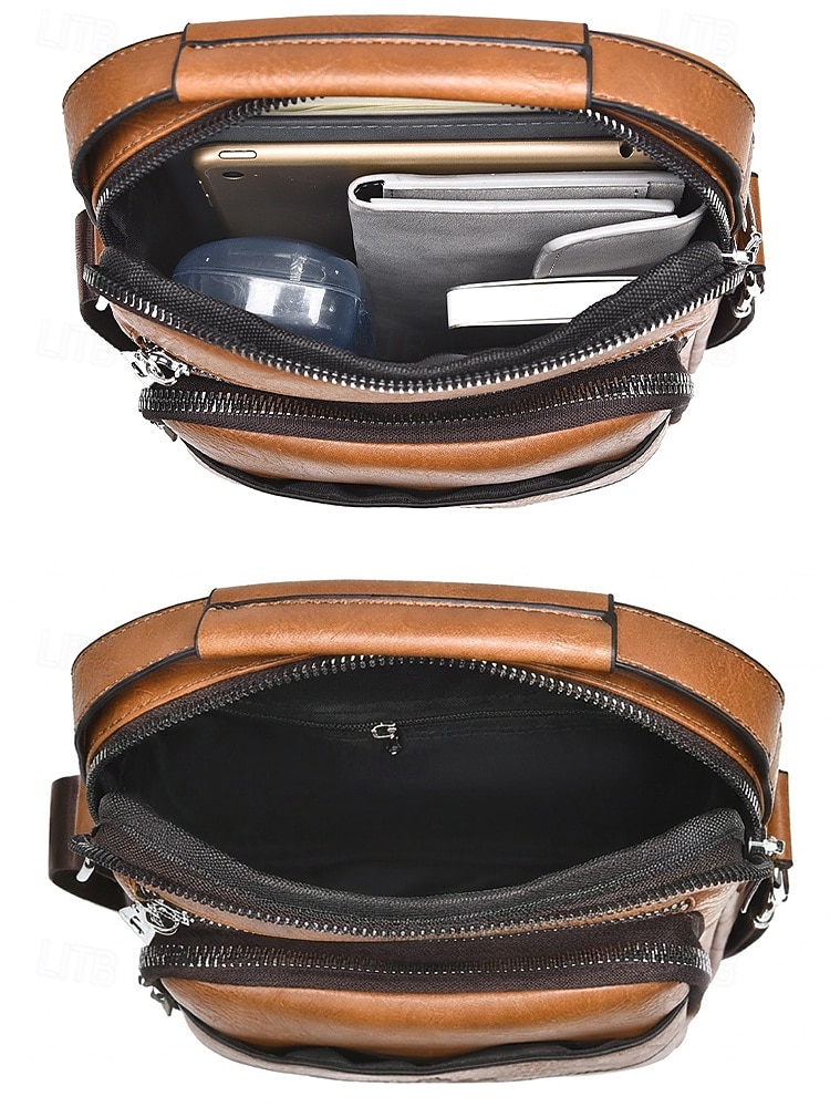 Men's Vintage Faux Leather Crossbody Bag, Multi-Color Large Capacity Multi-Pocket Shoulder Bag with Adjustable Strap for Travel Vacation and Daily Commute 2026 - E£1090.89 –P9