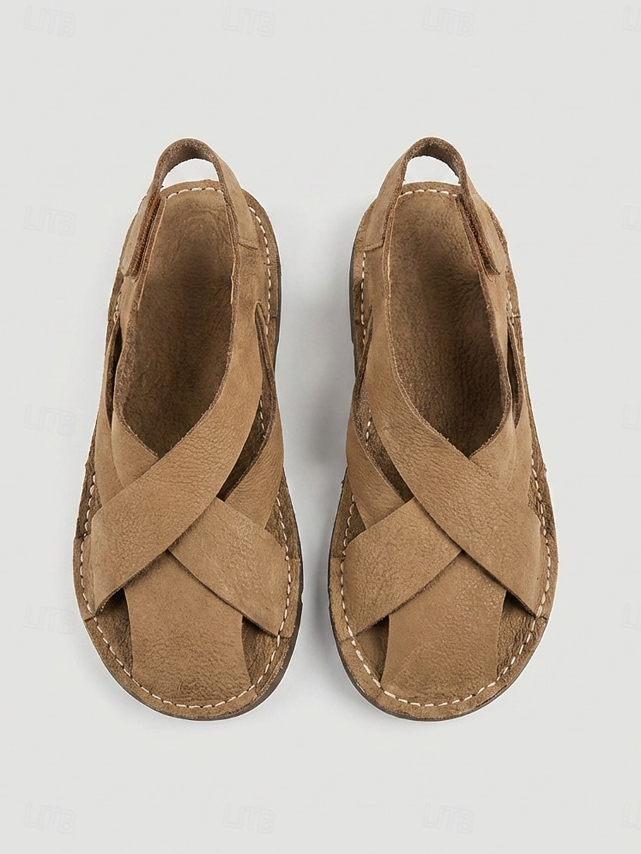 Women's Khaki Crisscross Strap Flat Sandals - Closed-Toe Sandals with Adjustable Magic Tape, Casual Non-Slip Footwear for Summer Outings, Travel & Daily Wear 2026 - $26.99 –P2