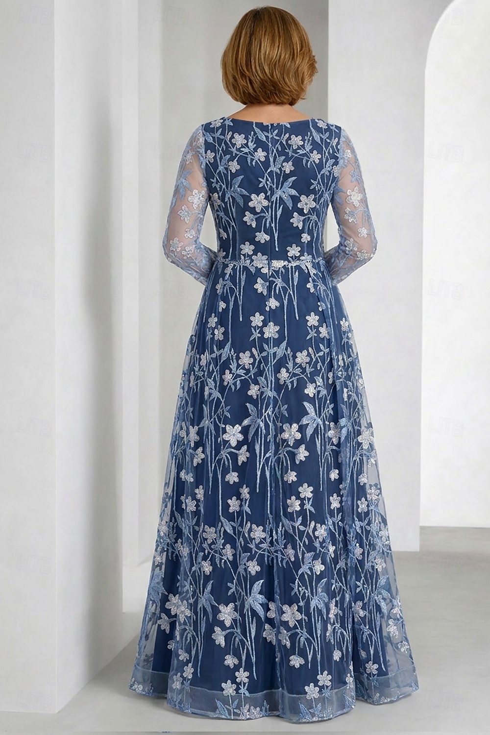 Dos Piezas Corte A Hasta el Suelo Vestido de Madrina Manga Larga Camiseta con cuello redondo Elegante Vintage Embellecido Formal Invitado a la boda Fiesta de Boda Encaje con Bordados Apliques 2026 - $194.99 –P4