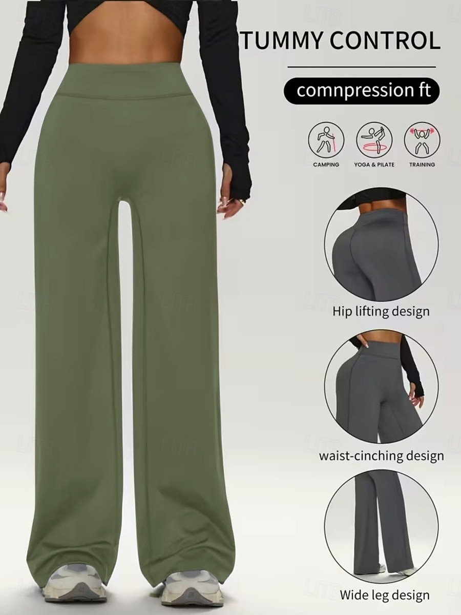 Dames Yoga broek Breed Been Vrijetijdsbroek Casual / sportief Volledige lengte Hoge taille Effen Comfortabel Comfort Zacht Hoge Elasticiteit Buitensporten Fitness Donker-Grijs Zwart Roze Wijn Lente 2026 - $22.99 –P5