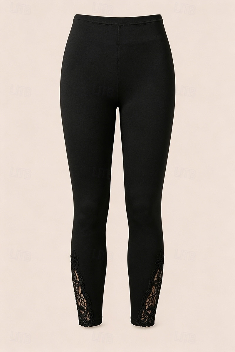 Mujer pantalones cortos capri Polainas Leggings cómodos Vacaciones Moda estilo costero de la abuela Hasta el Tobillo Media cintura Color sólido Encaje Comodidad Elástico Diario Casual Diario Negro 2026 - $10.99 –P4