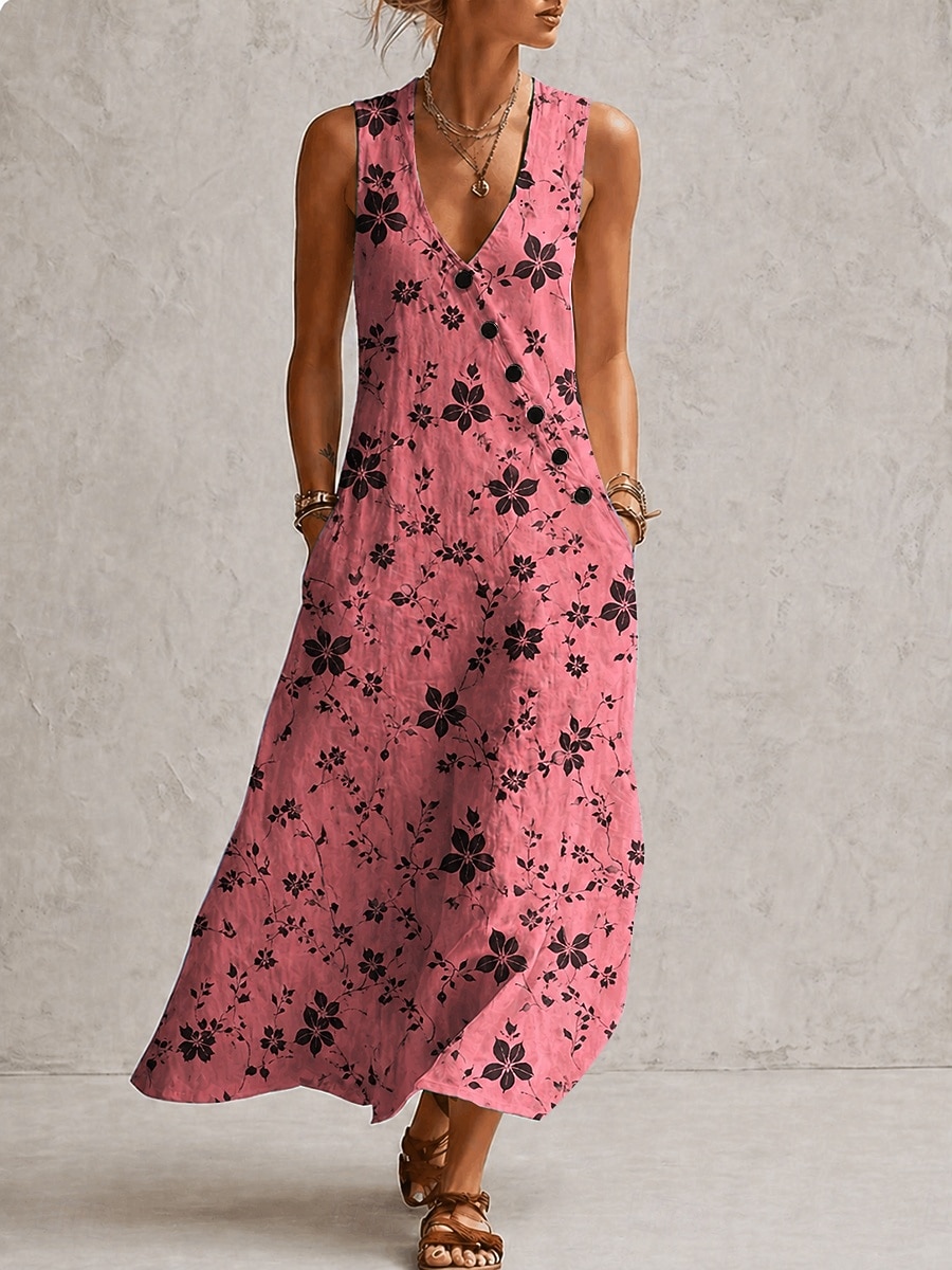 Mujer Vestido largo maxi Vestido de verano Vestido informal Vestido de una línea Elegante Vacaciones Fluido Playa Festivos Holgado Floral Graphic Sin Mangas Escote en Pico Azul Piscina Rosa Morado 2026 - $41.99 –P4