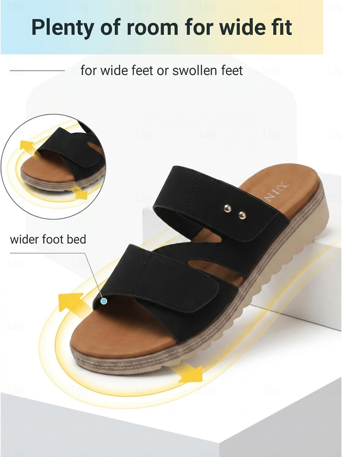 Sandalias negras cómodas para mujer con soporte para el arco del pie - correa ajustable en ancho. Sandalias cómodas para todo el día con suela antideslizante para caminar y viajar. &ropa informal 2026 - $34.99 –P6