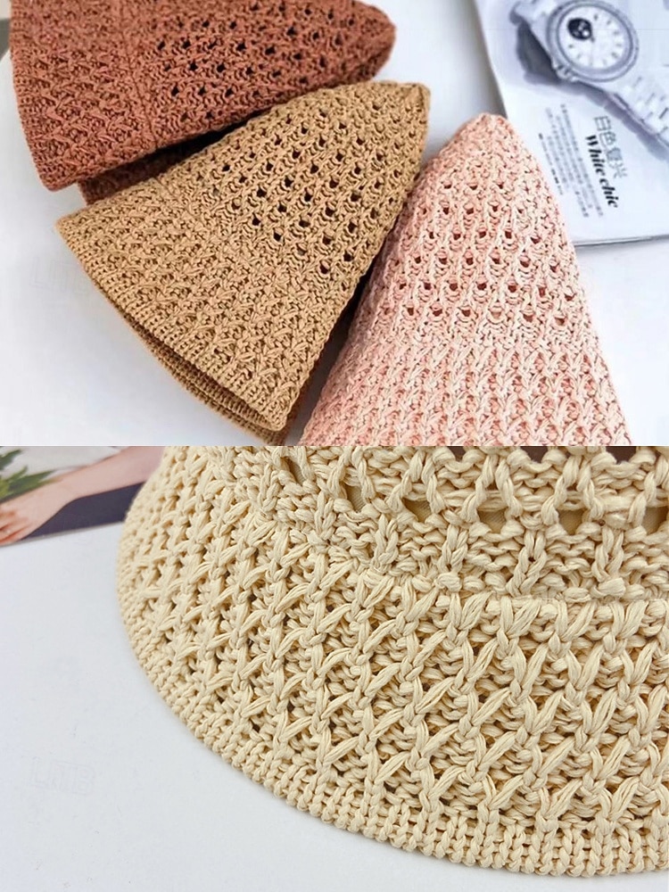 dame vintage stråbøttehatt – håndvevd pustende solhatt, lett &sammenleggbar, elegant strandhatt for sommerferier, reiser og utendørsaktiviteter 2026 - $9.99 –P11