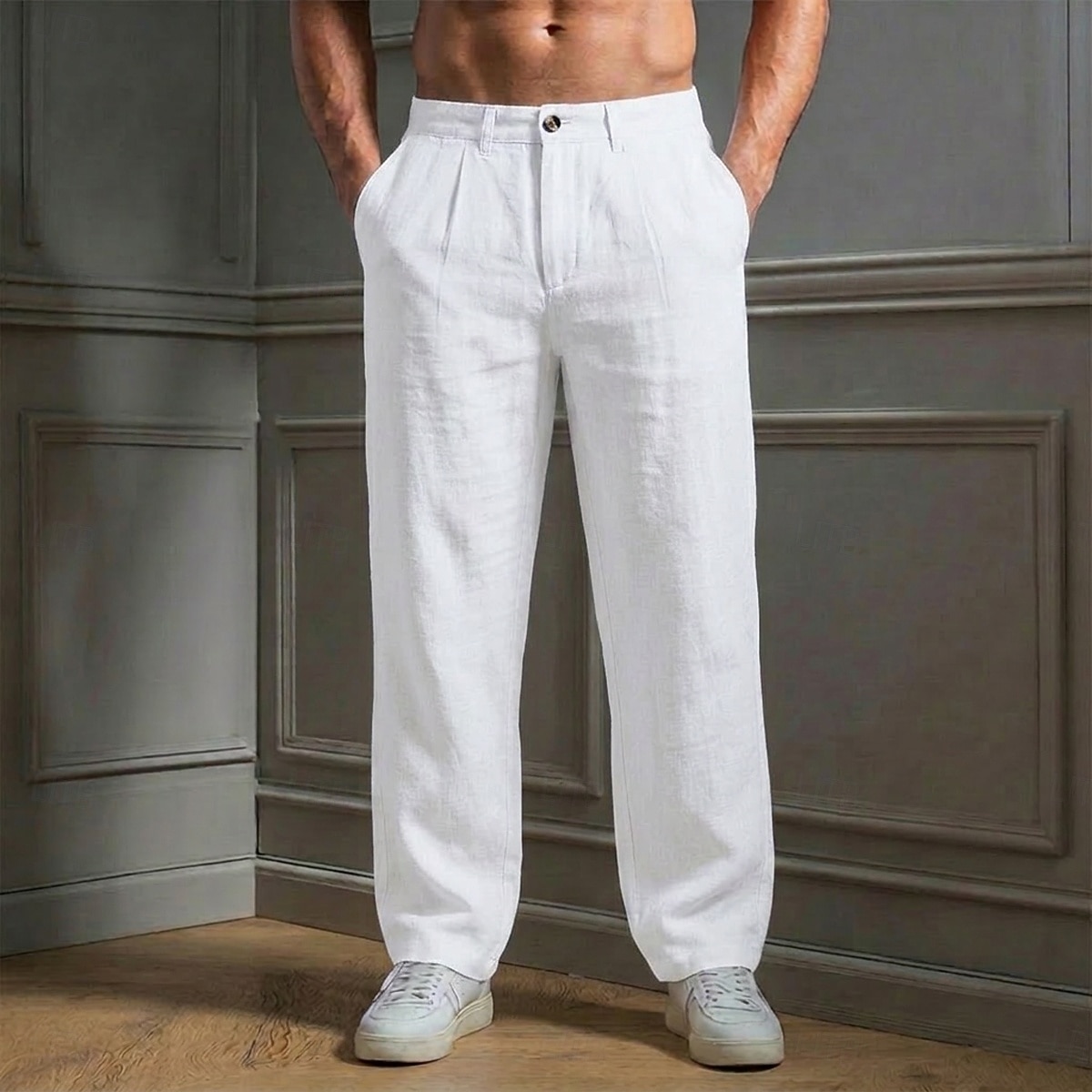 Homme Pantalons en Lin Pantalons Pantalon d'été Jambe Droite Uni Confort Respirant Longueur complète Occasionnel Quotidien Extérieur Mode Style Classique Bleu Kaki Non Elastique de 2026 ? $26.99 –P1