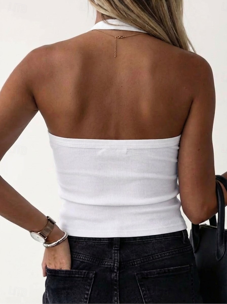 Per donna Canotta A coste Senza schiena Tinta unica Elegante Caldo Spiaggia Senza Maniche All'americana Top corti Uscire Estate Blu Nero Bianco Grigio Estate del 2026 a $13.99 –P2
