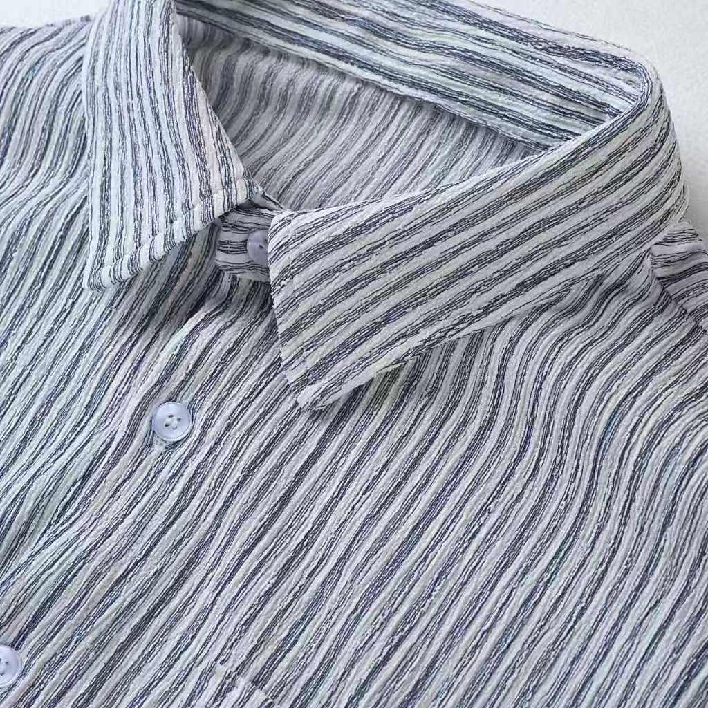 Men's Shirt Ribbed Knitted Casual Shirt Button Up Shirt Pink Navy Blue Green Light Blue Short Sleeve Vertical Stripes Shirt Collar Casual Daily Front Pocket Clothing Apparel Elegant Fashion Casual 2026 - $20.99 –P7