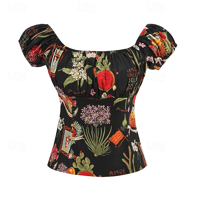 Retro Antiguo Victoriano Renacimiento Blusa / Falda Manga de globo de soplo Dama Color sólido Estampado Floral Cuello Inglés Disfraz Mujer Fantasía Casual Diario Feria del Renacimiento Adulto 2026 - $38.99 –P4
