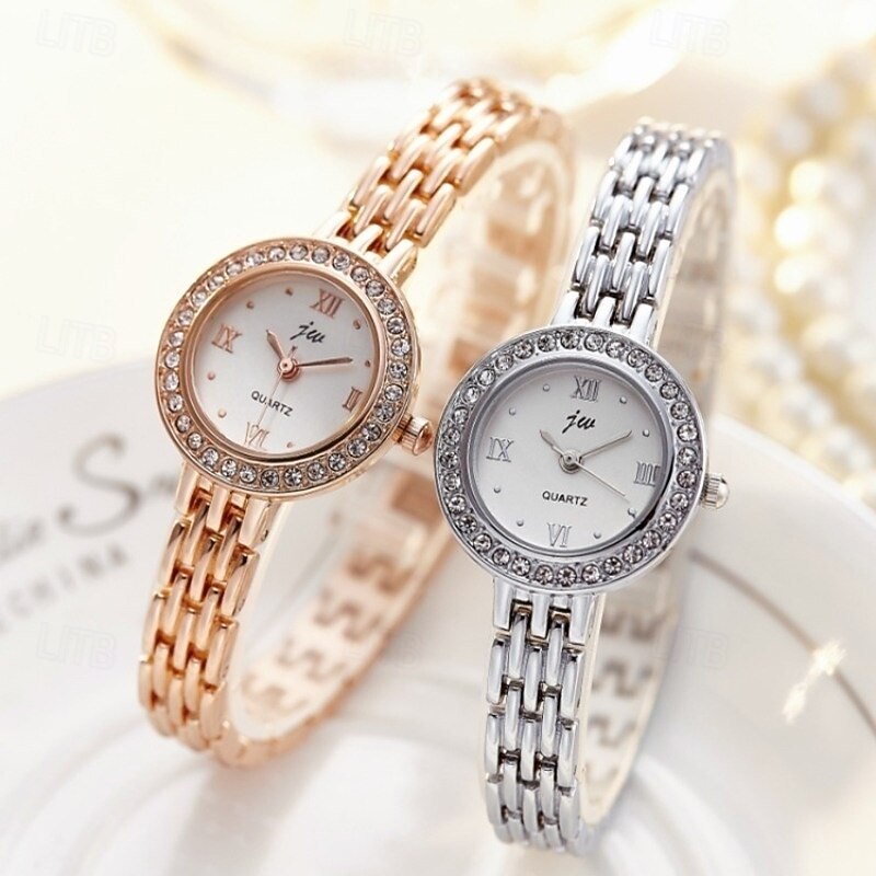 Elegant Women's Jewelry Bracelet Watch, Ladies Small Face Luxury Dress Wristwatch with Rhinestone Bezel & Roman Numerals, Fashion Quartz Watch Gift for Her, Rose Gold and Silver Tone 2026 - $14.99 –P2