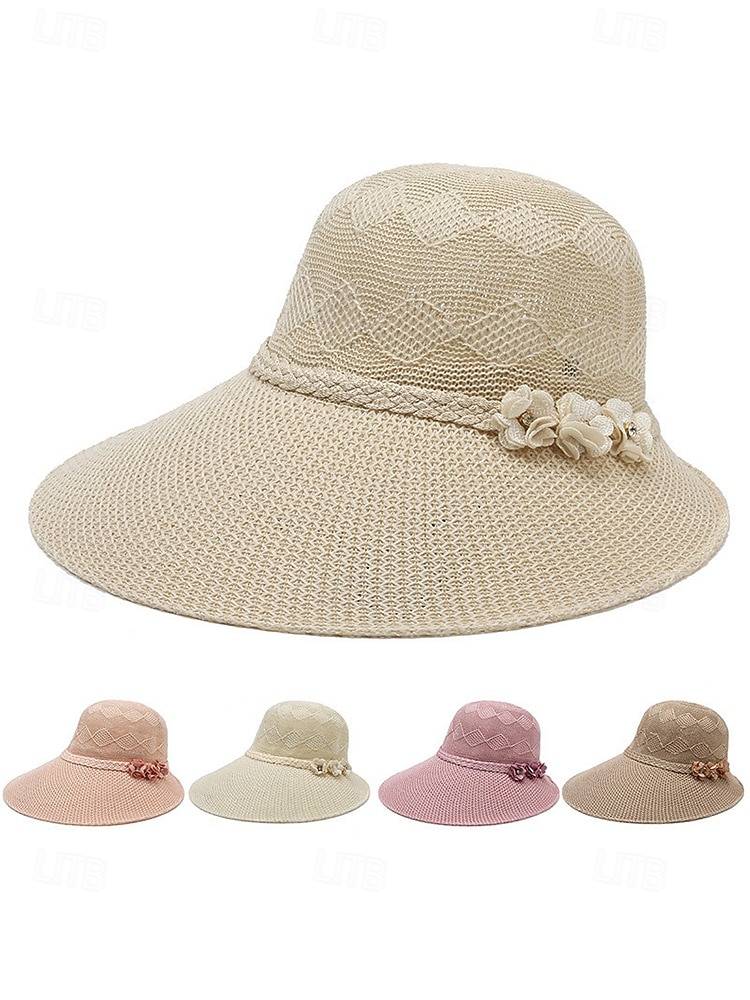 Chapéu de sol feminino boho de palha - chapéu de praia de verão com aba larga e decoração de flor 3D, fedora respirável em poliéster trançado para férias e uso casual diário. &Proteção solar, várias de 2026 por $11.99 –P5