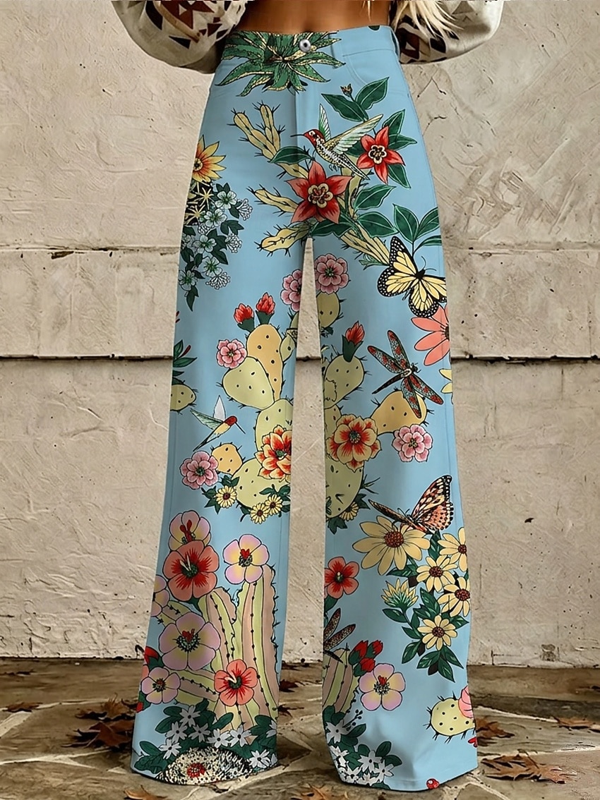 Retro Vintage Boho 1970s Pants Wide Legged Pants Hippie Disco High Waist Floral Faux Jeans Style Fancy Dress Women's Halloween Carnival Music Festival Pride Parade Retro Theme Party Adults' Pants 2026 - $35.99 –P11