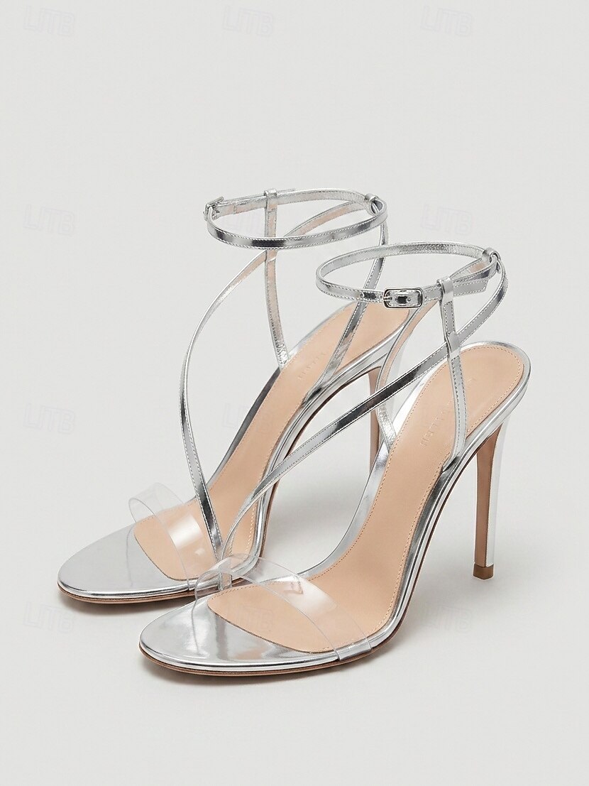 Women's Silver Strappy High Heel Sandals - Elegant Clear Band Heels for Cocktail Parties and Evening Events 2026 - $64.99 –P4