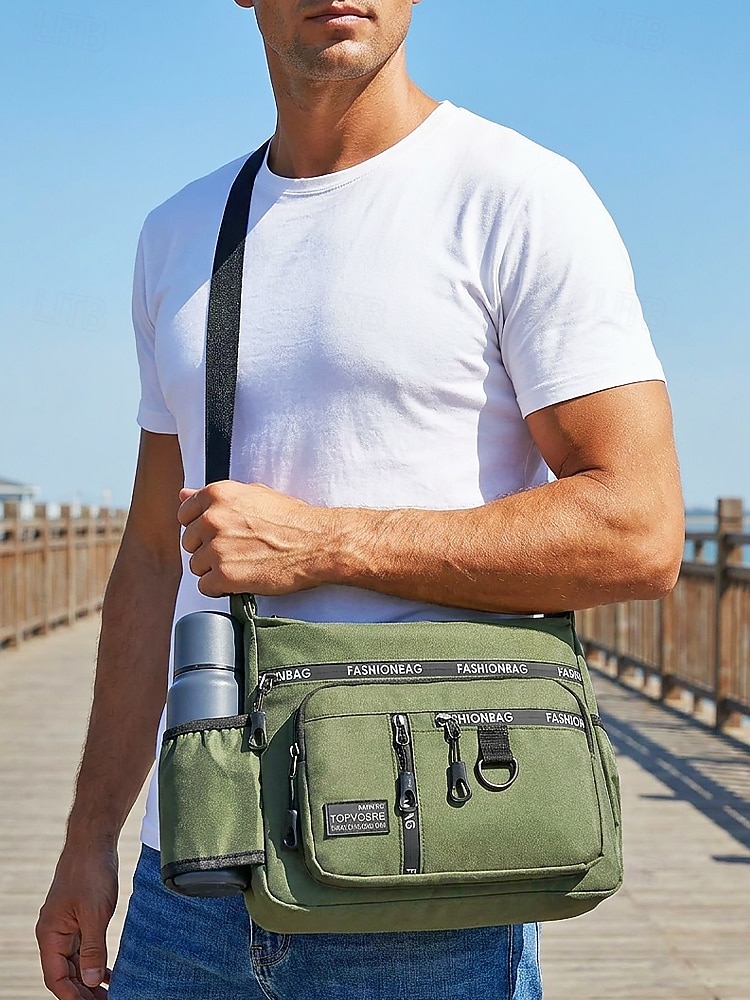 Bolsa transversal masculina em nylon, bolsa de ombro com vários bolsos e porta-garrafa, mochila casual para atividades ao ar livre. &uso diário de 2026 por $18.99 –P3