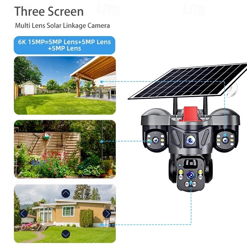 2026年 ソーラー電源式屋外セキュリティカメラ、4KトリプルレンズワイヤレスWiFi PTZカメラ、3画面ディスプレイ、人体検知、フルカラーナイトビジョン、双方向音声、IP66防水、内蔵バッテリー  コレクション – $135.99 –P6