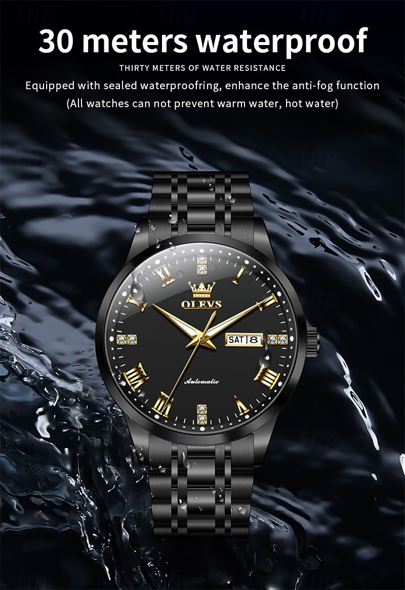 OLEVS Men's Automatic Mechanical Watch, Luxury Stainless Steel Business Dress Watch for Men, Self Winding Wristwatch with Day Date, Waterproof Luminous Diamond Roman Numerals Black Dial Gift Box 2026 - $81.99 –P11