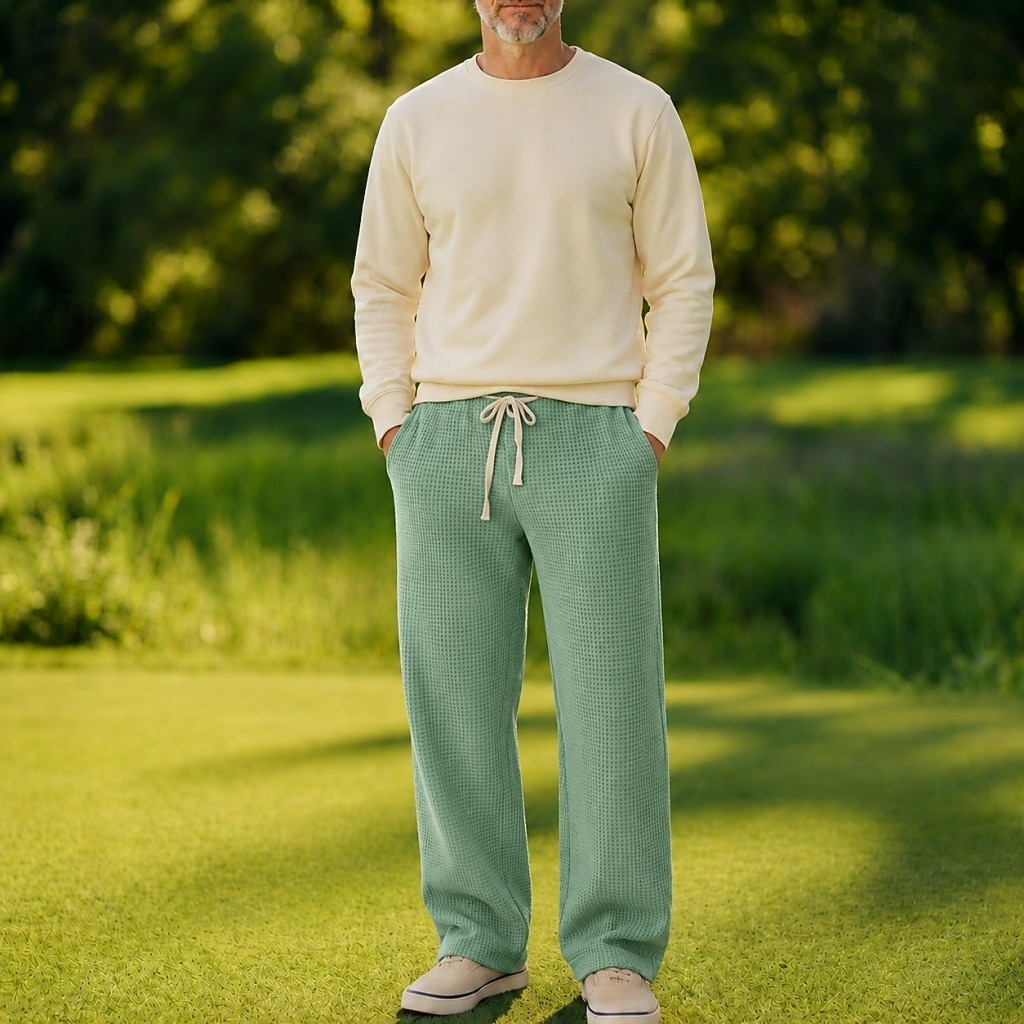 Men's Waffle Casual Pants - Drawstring Comfortable Trousers - Green 2026 - $36.99 –P3