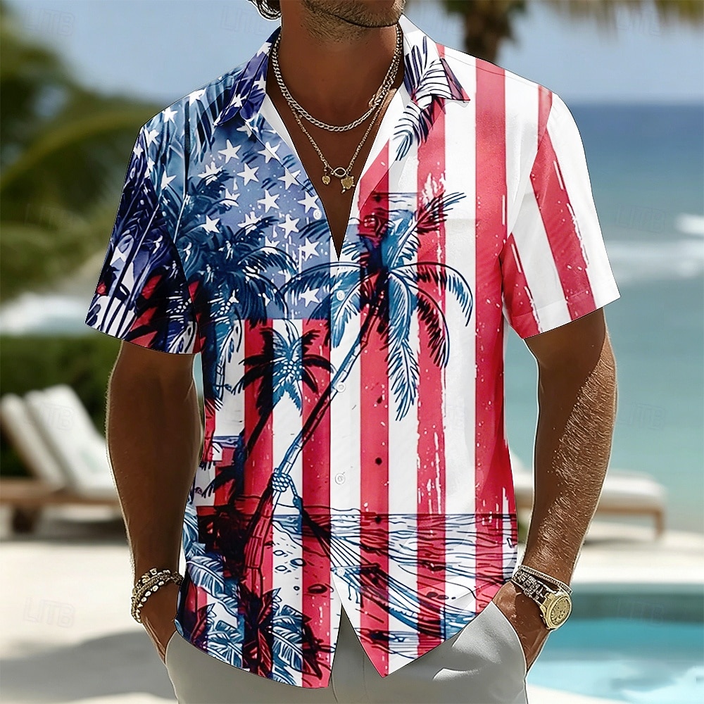 4 juillet 2026, 250e anniversaire Homme Drapeau Américain Cocotier Chemise Chemise d'été Chemise Boutonnée Manche Courte Patriotique Extérieur Festival Été Printemps Col Rabattu Impression 3D de 2026 ? $25.99 –P2