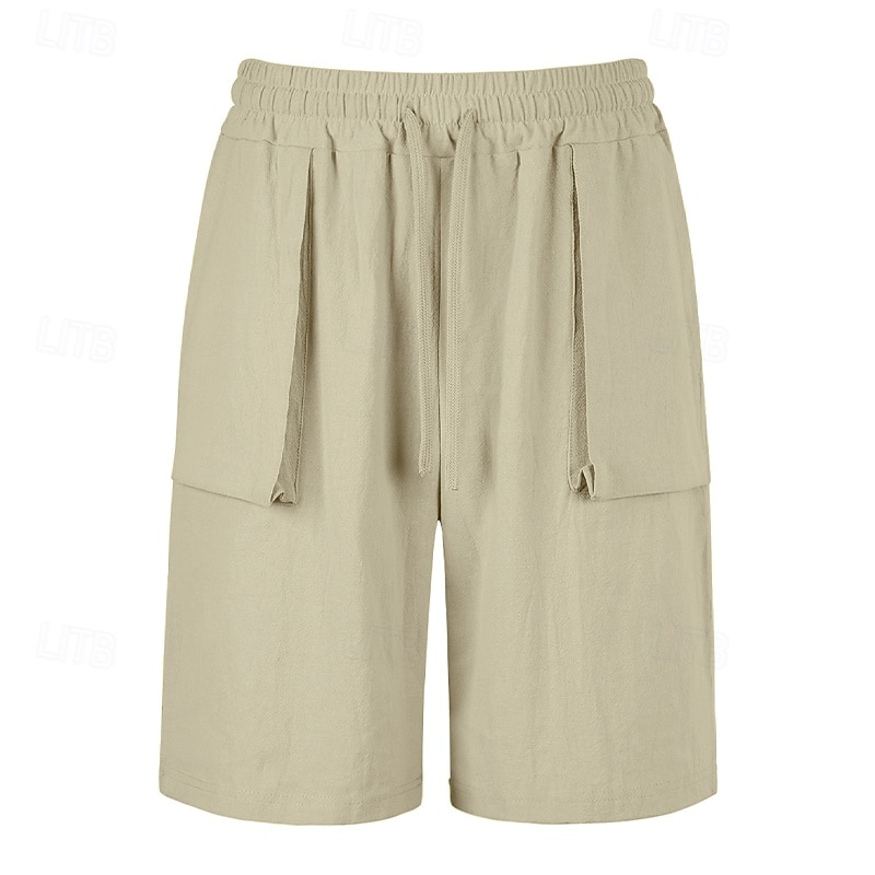 Men's Shorts Linen Shorts Summer Shorts Beach Shorts Drawstring Pocket 3D Solid Comfort Breathable Knee Length Daily Outdoor Holiday Vacation Fashion Khaki White Inelastic 2026 - $21.99 –P10
