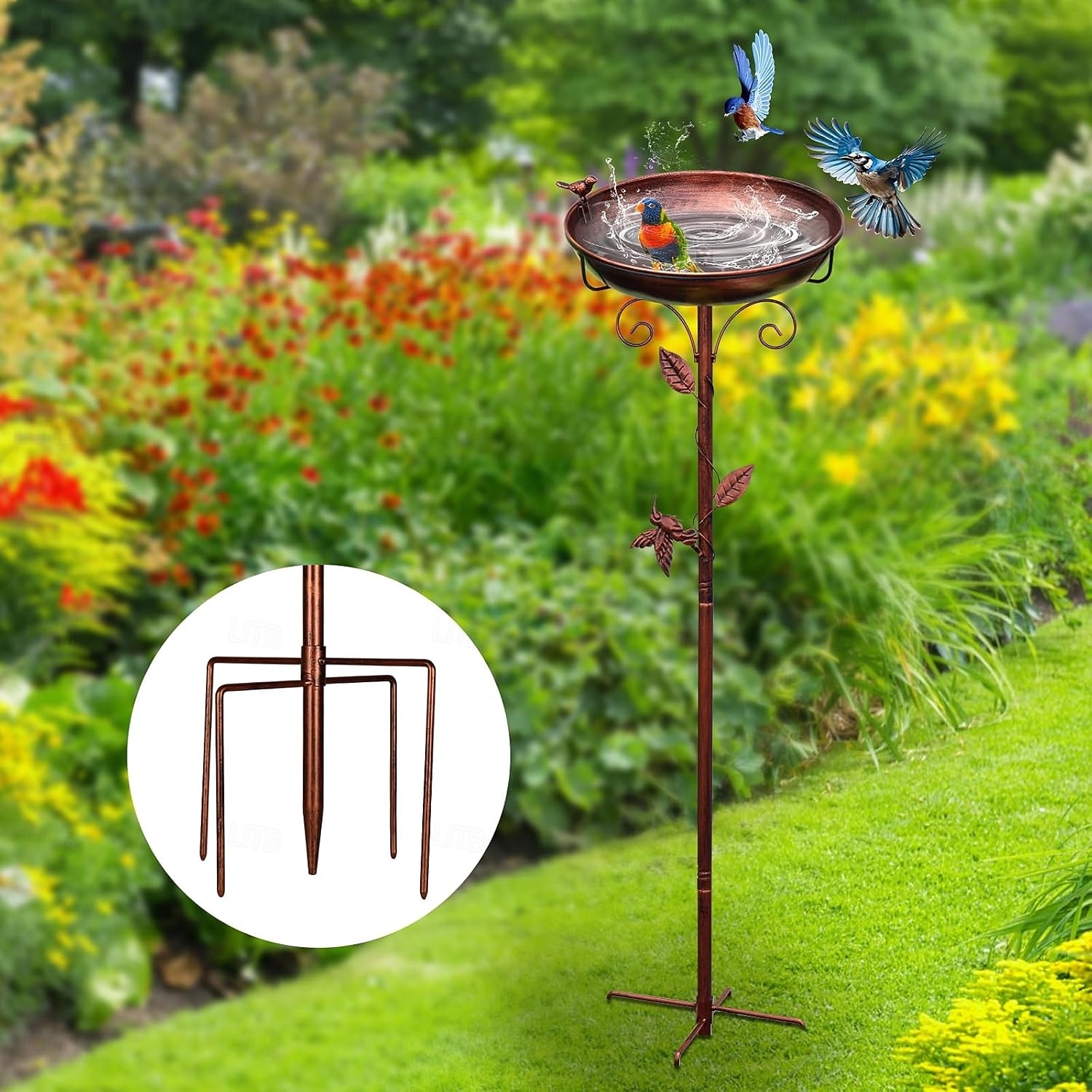Metal Bird Bath for Outside with 2 Bird Decor, Hummingbird on Pole & Sparrow on Bowl, 98cm 38.5 Inch Height Garden Birdbath, 30cm 12 Inch Antique Bronze Freestanding Birdfeeder Bath for Yard Patio 2026 - $33.99 –P8