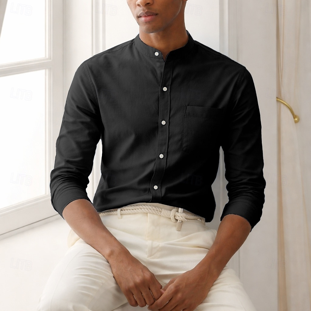 Homens Camisa Social Saia camisa de botão Tecido Casual Diário Azul Claro Preto Branco Verde Escuro Manga Longa colarinho do vovô Primavera Outono Roupa de 2026 por $35.99 –P2