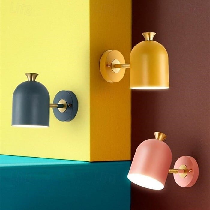 Cute Macaron Wall Lamp, 4 Color Options Green/Pink/Blue/Yellow, E27, Adjustable Cylindrical Lampshade, Metal Wall Sconce for Bedroom, Kids Room, Nursery, Living Room, Nordic Modern Decor 2026 - $90.99 –P10