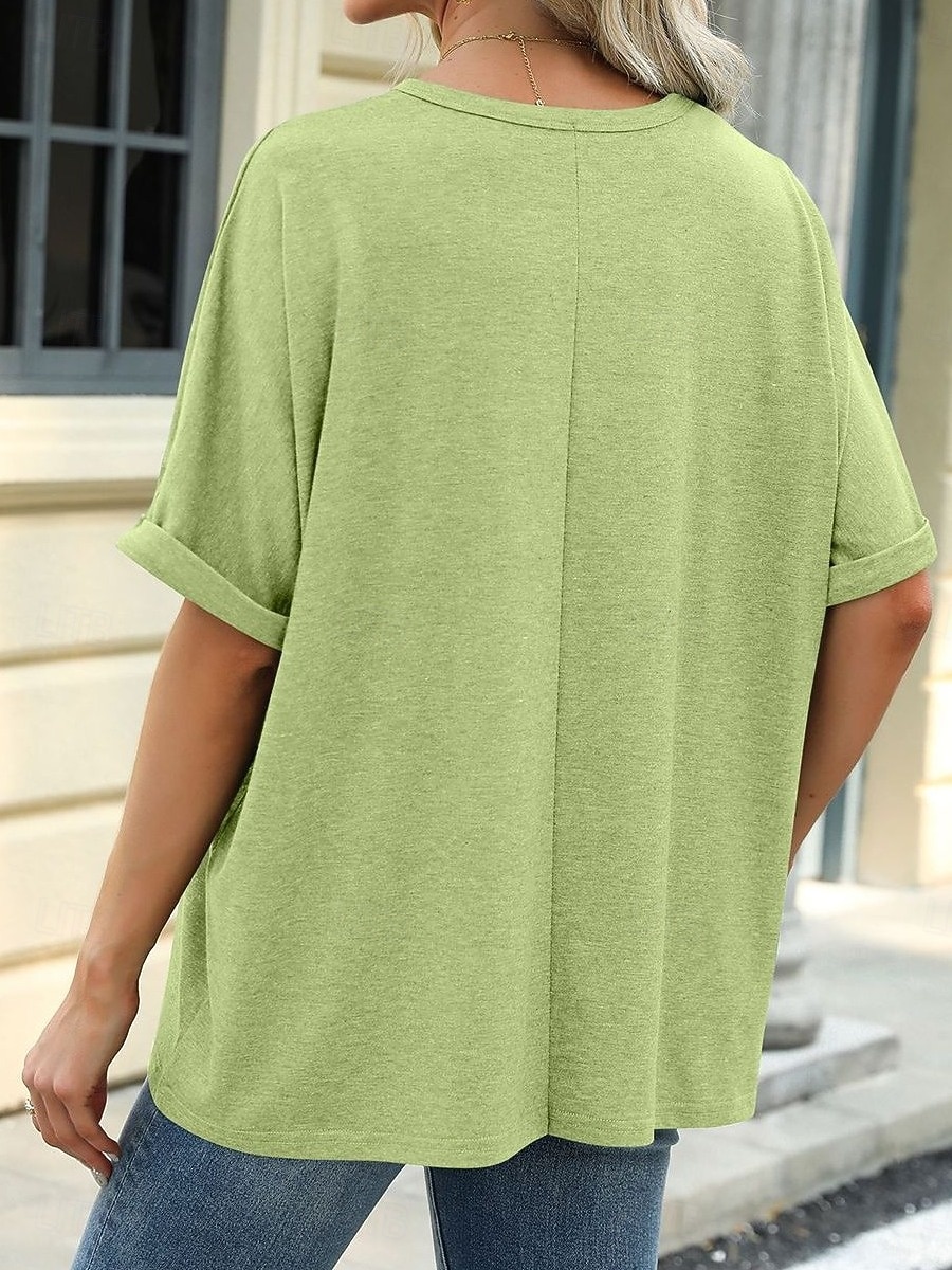 Per donna Maglietta Tinta unica Moda Elegante Manica Corta Girocollo Top lunghi Casuale Quotidiano Weekend Verde pavone Blu grigio Nero Bianco Verde scuro Estate Primavera del 2026 a $19.99 –P3