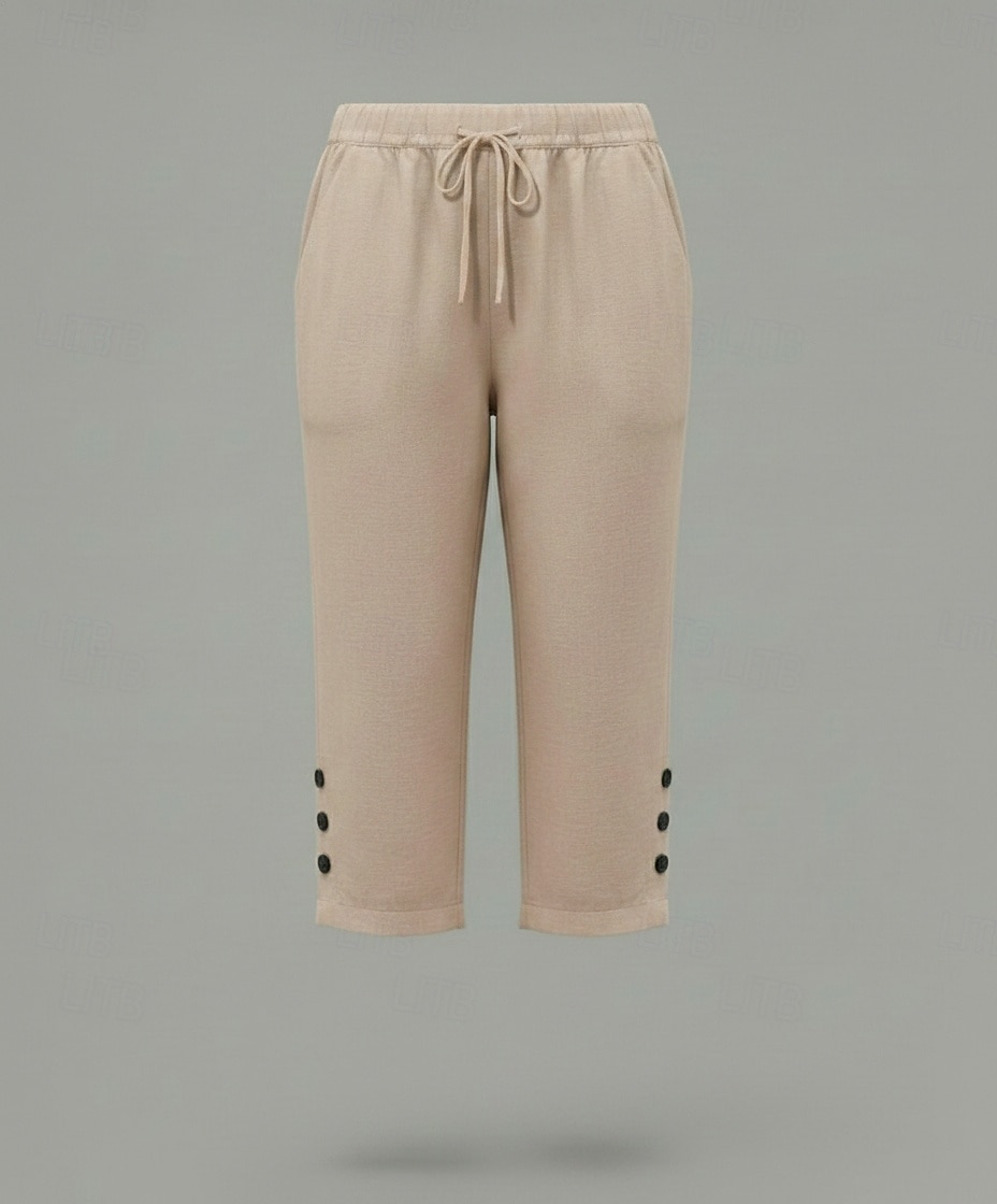 Dame Shorts i bomullslin Capri-bukser kinesisk Shorts Ferie Grunnleggende Fritid Capris Medium Midje عادي Lomme Elastisk midje Komfort Pustende Uelastisk Daglig utendørs Feriereise Svart Hvit 2026 - $11.99 –P2
