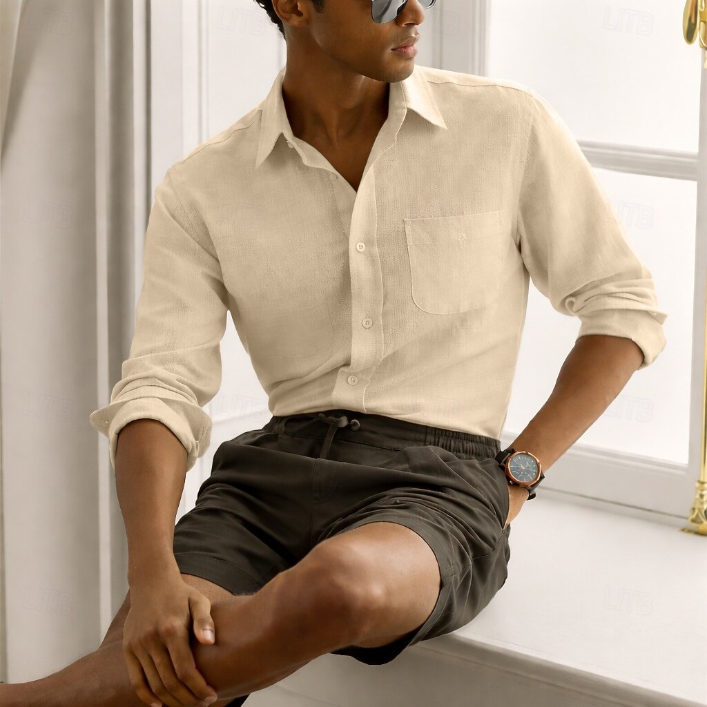 Men's Shirt Dress Shirt Oxford Shirt Button Up Shirt Plain Casual Daily Navy Blue Purple Orange khaki Long Sleeve Turndown Summer Spring Clothing Apparel 2026 - $32.99 –P1